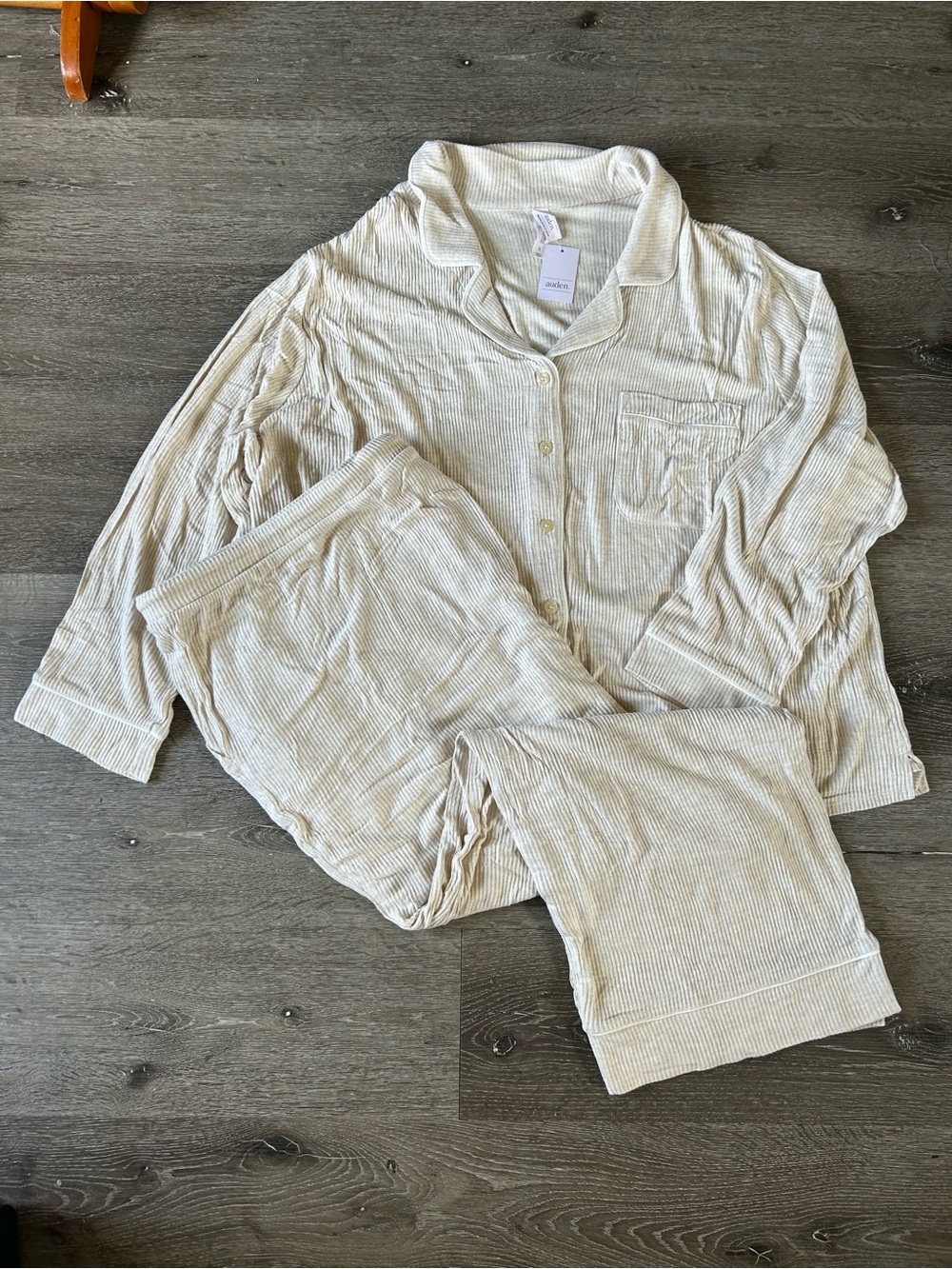 NWT 4X Auden Cream Beige Ribbed Button Up Stretchy Pajama Set Comfy